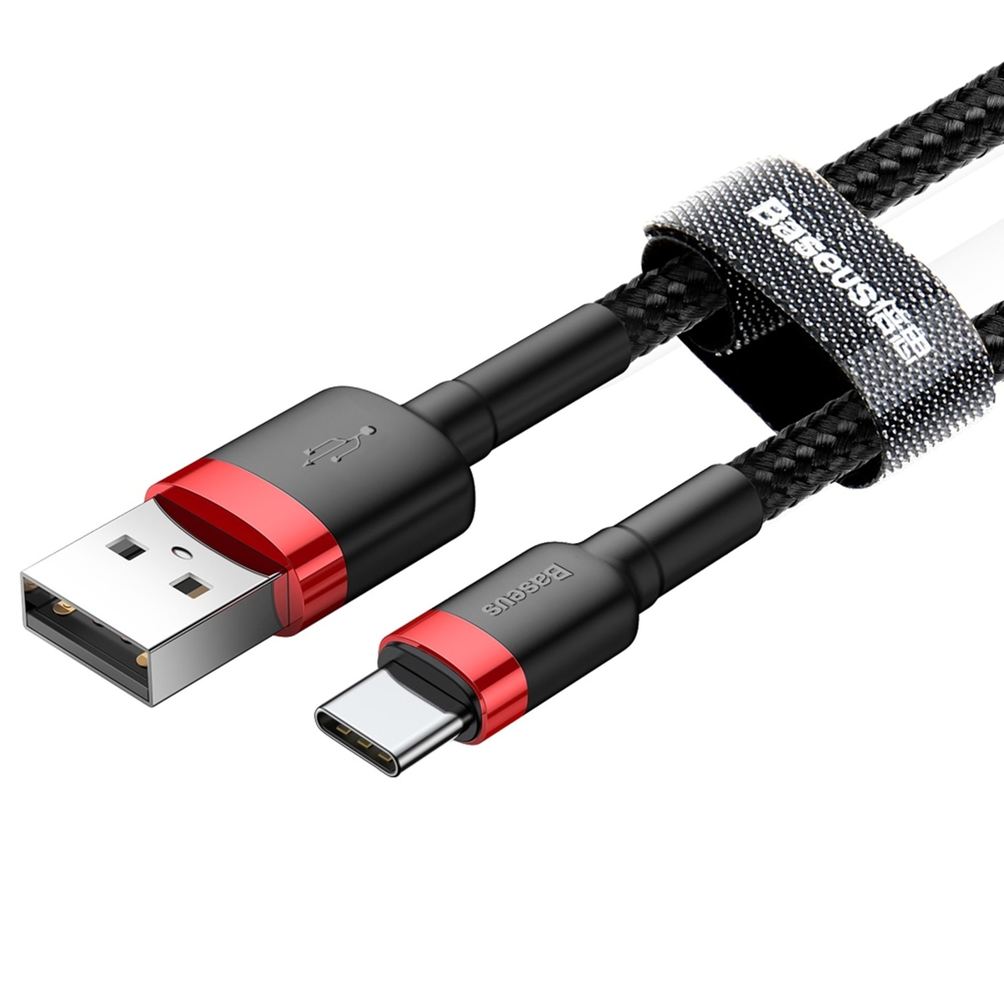 Cablu de date Baseus, USB – Type-C, 3A, 1m, Negru-Rosu