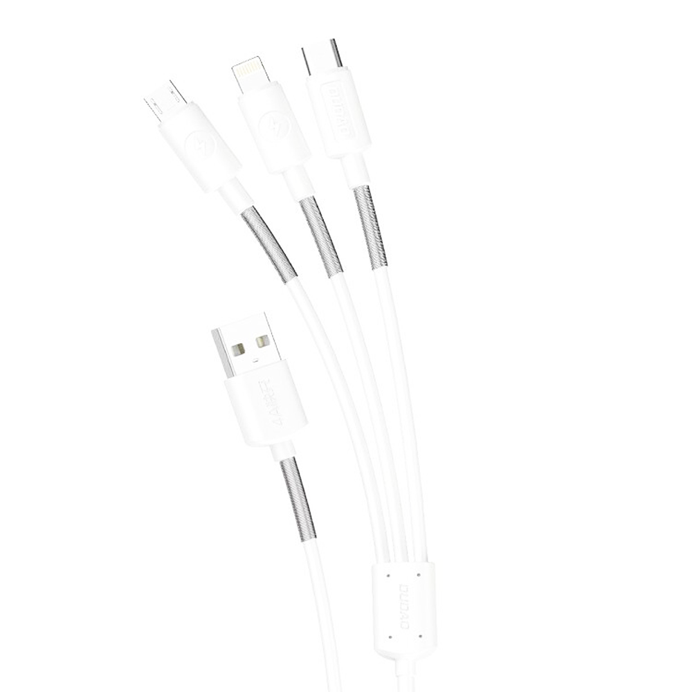 Cablu de date3in1 Dudao USB – Type-C/Lightning /micro USB 4A, 1.2m, Alb