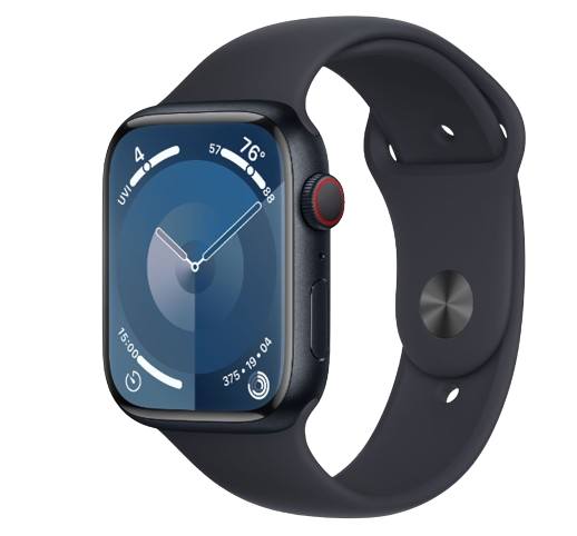 Apple Watch 9, GPS, Cellular, Carcasă Midnight Aluminium 45mm, Midnight Sport Band – M/L