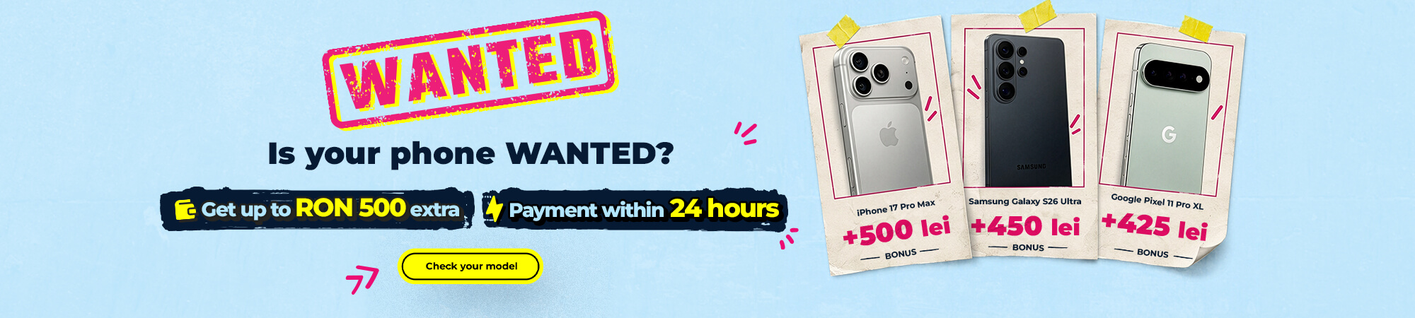 Sell your phone on Klap and get a WANTED bonus of up to 500 lei